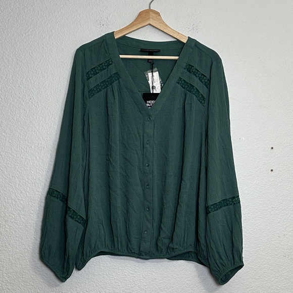Lane Bryant Plus Size Woman’s 18/20 Green Gauzy Top NWT Fall Festival Casual - Picture 1 of 9